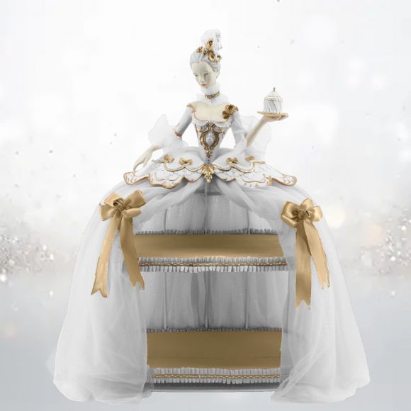 37in Wht/Gld Marie Cake Displayer Min/1 - NEW 2025 TARIFF DELAYED